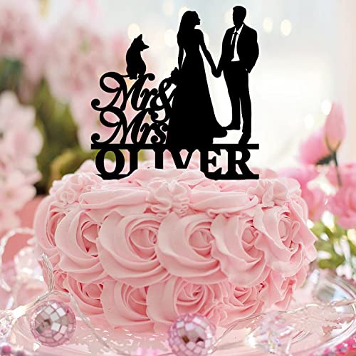 Mr & Mrs. Hochzeitstortenaufsatz, personalisierbar, Paarnamen, Est Datum, Silhouette mit Hund, Katze, elegante Braut- und Bräutigam-Topper für Hochzeit, Brautparty, Hochzeitsdekoration Mr & Mrs. Hochzeitstortenaufsatz, personalisierbar, Paarnamen, Est Datum, Silhouette mit Hund, Katze, elegante Braut- und Bräutigam-Topper für Hochzeit, Brautparty, Hochzeitsdekoration von CustonCares