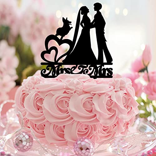 Mrs & Mrs Hochzeitstagsparty-Dekorationen, Retro, zwei Bräute, Hochzeitstortenaufsatz mit Hund, Katze, Silhouette, LGBT, personalisierbar, Name, Datum, Kuchendekoration, Lesben, Hochzeit, Verlobung von CustonCares