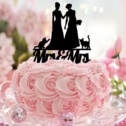 Mrs & Mrs Hochzeitstortenaufsatz mit Hund und Katze, personalisierbar, Name, Datum, Silhouette, 2 Braut-Kuchenaufsätze, elegant, 2 Frauen, Hochzeitstortendekorationen, Lesbisches Paar, Geschenke von CustonCares