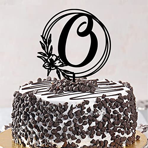 O Cake Topper Buchstabe Monogramm Name Blumenkranz für Hochzeit Geburtstag Party Dekorationen Rustikaler Strand Wiederverwendbar Verlobungsgeschenke für Männer Frauen Acryl Schwarz Personalisiert 26 von CustonCares