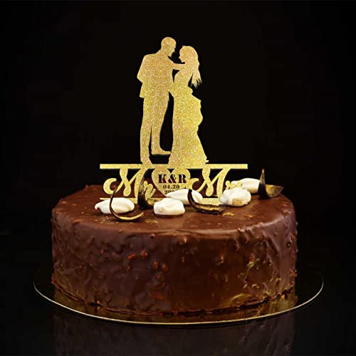 Rustikale Tortenaufsätze "Mr & Mrs", glitzernd, goldfarben, Brautpaar, personalisierbar, Nachname, Hochzeit, Datum, für Hochzeitstag, Party, Gastgeschenke, Brautparty-Geschenke von CustonCares