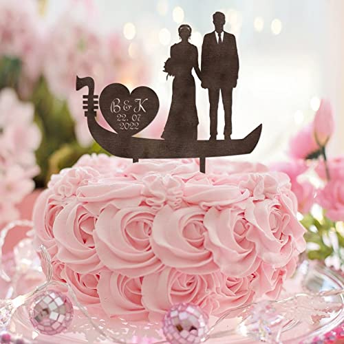 Rustikale Tortenaufsätze für Hochzeit, Verlobung, Silhouette, elegante Brautpaar-Kuchenaufsätze für Hochzeitstag, Party, Dekoration, Verlobungsgeschenke für Paare, Holz von CustonCares