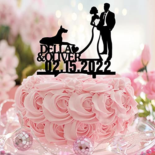 Rustikaler Tortenaufsatz "Mr & Mrs", Acryl, schwarz, mit Hund, Katze, Braut und Bräutigam, Kuchenaufsätze, personalisierbar, Paarnamen, Hochzeit, Jahrestag, Party, Dekoration, Hochzeitsgeschenk von CustonCares