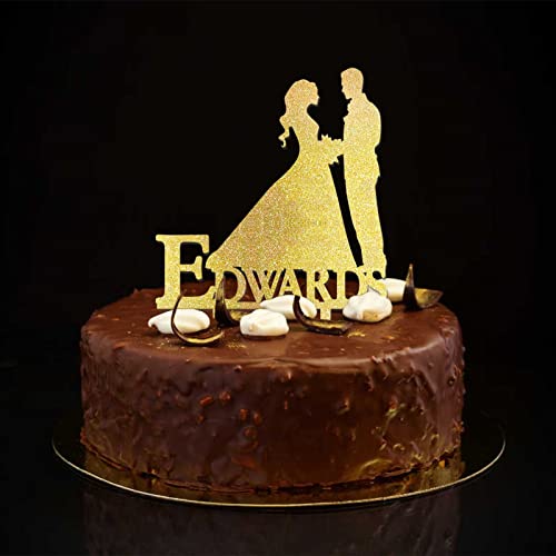 Rustikaler Tortenaufsatz "Mr & Mrs", glitzernd, goldfarben, Braut und Bräutigam, personalisierbar, Name, Datum, für Hochzeitstag, Party, Gastgeschenke, Verlobungsgeschenke für Paare von CustonCares