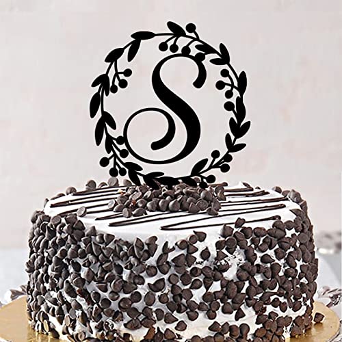 S-Initialen-Kuchenaufsatz, Monogramm, Name, Blumenkranz für Hochzeit, Geburtstag, Kuchendekoration, rustikal, lustig, wiederverwendbar, Verlobungsgeschenk für Männer und Frauen, Acryl, Schwarz S-Initialen-Kuchenaufsatz, Monogramm, Name, Blumenkranz für Hochzeit, Geburtstag, Kuchendekoration, rustikal, lustig, wiederverwendbar, Verlobungsgeschenk für Männer und Frauen, Acryl, Schwarz von CustonCares