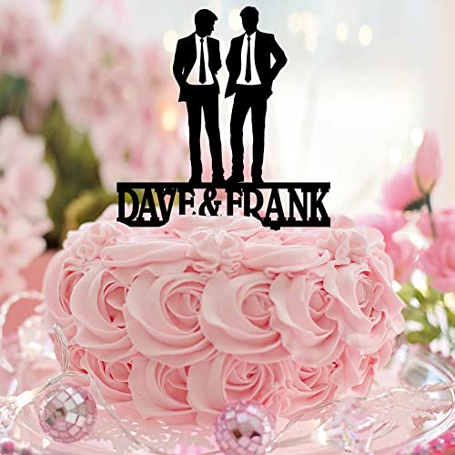 Tortenaufsätze für Schwule Paare, Silhouette, rustikal, personalisierbar, Name, Hochzeit, Datum, Ihn und Ihn, Tortenaufsätze, zwei Trauzeugen, Hochzeitstortendekoration, homosexuelle Männer, Geschenke von CustonCares