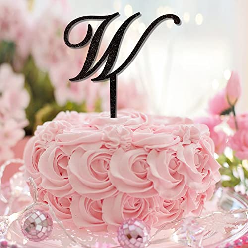 Tortenaufsatz, Buchstabe W, Monogramm, Initiale, Nachname, Glitzer, schwarz, für Hochzeit, Brautparty, Party, Gastgeschenke, rustikal, wiederverwendbar, Zweige und Blätter, Auswahl des Buchstabens Tortenaufsatz, Buchstabe W, Monogramm, Initiale, Nachname, Glitzer, schwarz, für Hochzeit, Brautparty, Party, Gastgeschenke, rustikal, wiederverwendbar, Zweige und Blätter, Auswahl des Buchstabens von CustonCares