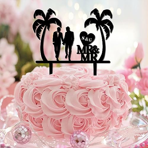 Tortenaufsatz, Motiv: Gay Couple Mr & Mr Tropical für männliches Paar, LGBTQ+, Cupcake-Topper, Schwul und Lesben, Acryl, schwarz, Verlobungsfeier, Dekoration, lustige Geschenke für Erwachsene und Tortenaufsatz, Motiv: Gay Couple Mr & Mr Tropical für männliches Paar, LGBTQ+, Cupcake-Topper, Schwul und Lesben, Acryl, schwarz, Verlobungsfeier, Dekoration, lustige Geschenke für Erwachsene und von CustonCares
