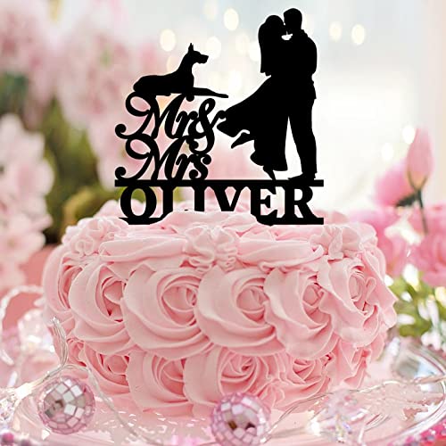 Tortenaufsatz, Motiv: Strand, "Mr & Mrs", Silhouette, Acryl, schwarz, mit Hund, Katze, Braut und Bräutigam, personalisierbare Paare, Namen, Hochzeit, Datum, für Hochzeit, Brautparty, Partyzubehör Tortenaufsatz, Motiv: Strand, "Mr & Mrs", Silhouette, Acryl, schwarz, mit Hund, Katze, Braut und Bräutigam, personalisierbare Paare, Namen, Hochzeit, Datum, für Hochzeit, Brautparty, Partyzubehör von CustonCares