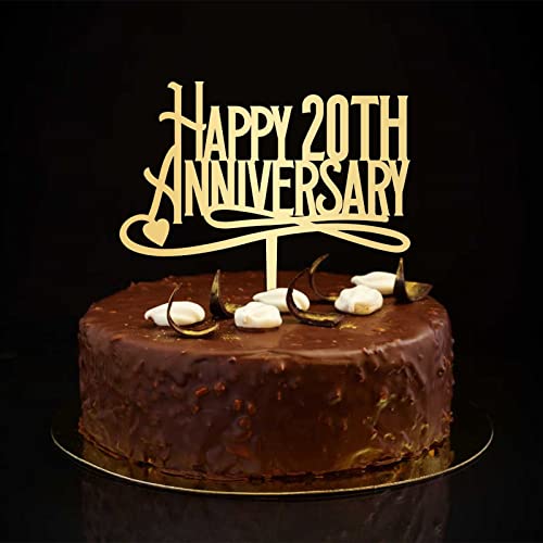 Tortenaufsatz "Happy 20th Anniversary", personalisierbar, goldfarben, Retro-Stil, 20. Hochzeitstag, Party-Dekoration, Hochzeitsgeschenke für Paare, 15,2 cm von CustonCares