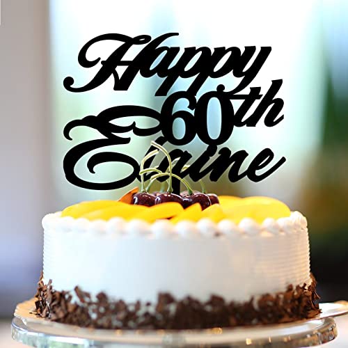 Tortenaufsatz "Happy 60th Birthday", personalisierbar, für jedes Alter, 60. Geburtstag, 60. Geburtstag, Geschenk für Familie und Freunde, Acryl, Schwarz von CustonCares
