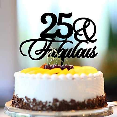Tortenaufsatz "Happy Birthday", personalisierbar, für jedes Alter und 25. Geburtstag, Party-Dekoration, 25. Jahrestag, Geburtstag, Geschenke für Familie und Freunde, Acryl, Schwarz von CustonCares