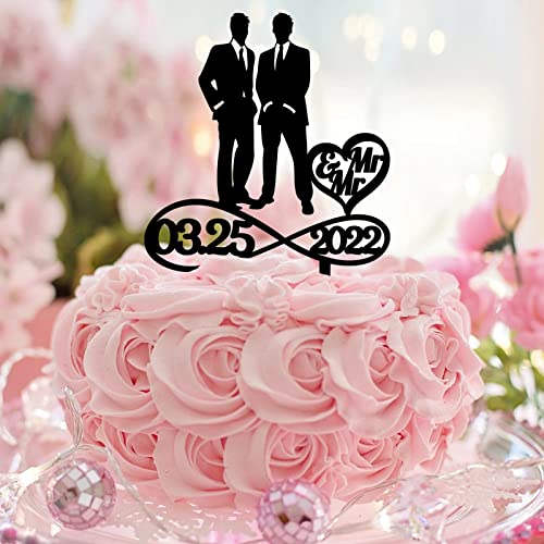 Tortenaufsatz "Mr and Mr", romantisch, personalisierbar, für Hochzeit, Datum, Bräutigam und Bräutigam, LGBT, Hochzeitstortendekoration, homosexuell, schwules Paar, Acryl, Schwarz Tortenaufsatz "Mr and Mr", romantisch, personalisierbar, für Hochzeit, Datum, Bräutigam und Bräutigam, LGBT, Hochzeitstortendekoration, homosexuell, schwules Paar, Acryl, Schwarz von CustonCares
