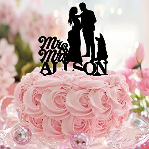 Tortenaufsatz "Mr and Mrs", rustikal, für Hochzeit, Verlobung, Acryl, schwarze Silhouette mit Hund, Katze, personalisierbar, Name, Datum, lustige Braut- und Bräutigam-Topper für Hochzeit, Jahrestag Tortenaufsatz "Mr and Mrs", rustikal, für Hochzeit, Verlobung, Acryl, schwarze Silhouette mit Hund, Katze, personalisierbar, Name, Datum, lustige Braut- und Bräutigam-Topper für Hochzeit, Jahrestag von CustonCares