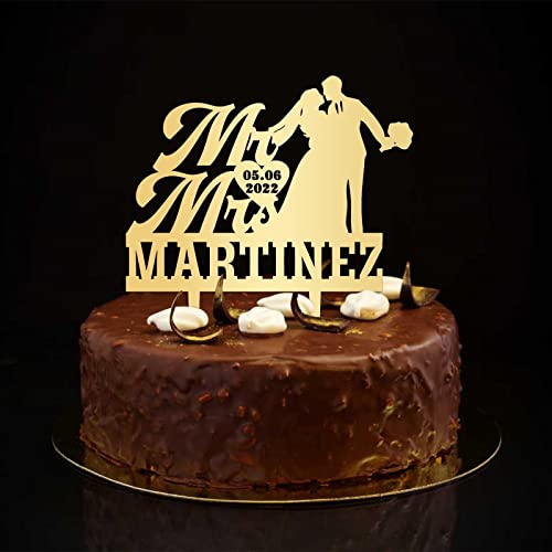 Tortenaufsatz "Mr and Mrs", rustikale Hochzeits- und Verlobungsdekoration, glitzernde Gold-Silhouette, personalisierbar, rustikale Braut- und Bräutigam-Kuchendekoration für Brautparty von CustonCares