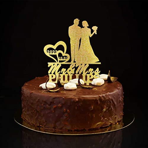 Tortenaufsatz "Mr & Mrs", Silhouette, personalisierbar, Nachname, Hochzeit, Datum, lustiger Brautpaar, Kuchenaufsatz für Verlobung, zukünftige Braut, Party-Dekorationen, Verlobungsgeschenke für Paare von CustonCares