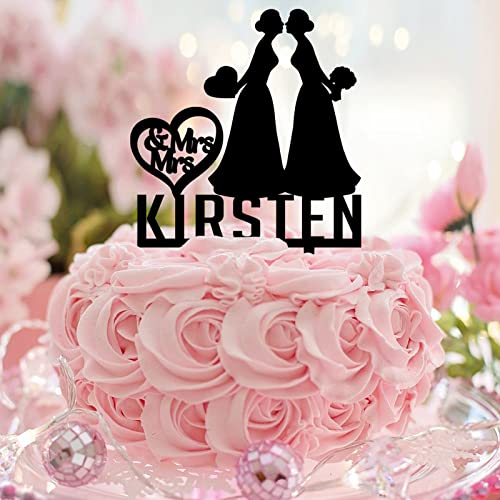 Tortenaufsatz "Mrs & Mrs", personalisierter Name, Hochzeit, Datum, Silhouette, Braut und Braut, romantische LGBT-Hochzeit, Verlobung, Party, Dekoration, Lesbisches Paar, Geschenke, Acryl, Schwarz Tortenaufsatz "Mrs & Mrs", personalisierter Name, Hochzeit, Datum, Silhouette, Braut und Braut, romantische LGBT-Hochzeit, Verlobung, Party, Dekoration, Lesbisches Paar, Geschenke, Acryl, Schwarz von CustonCares