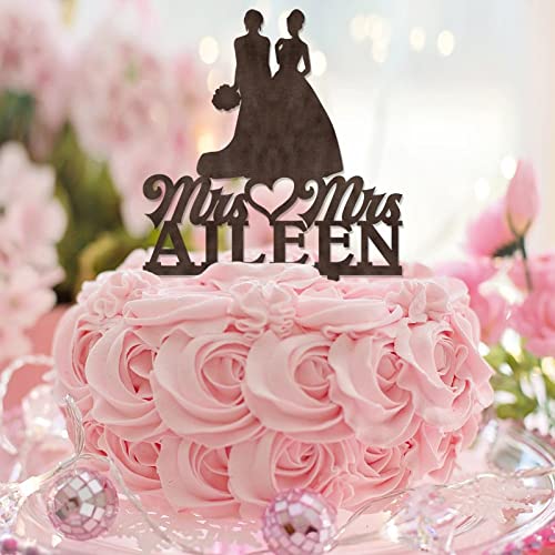 Tortenaufsatz "Mrs & Mrs" aus Holz, Silhouette mit zwei Bräuten, rustikaler Hochzeitstortenaufsatz, 2 Frauen, Hochzeitsparty-Zubehör, individueller Familienname, Datum, lesbisches Paar, Geschenke Tortenaufsatz "Mrs & Mrs" aus Holz, Silhouette mit zwei Bräuten, rustikaler Hochzeitstortenaufsatz, 2 Frauen, Hochzeitsparty-Zubehör, individueller Familienname, Datum, lesbisches Paar, Geschenke von CustonCares