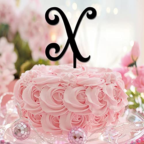 Tortenaufsatz aus Acryl, schwarzer Buchstabe X, Monogramm, Initialenname für Hochzeit, Verlobung, Party, Blumenkranz, wiederverwendbar, rustikal, Verlobungsgeschenke für Kinder oder Erwachsene von CustonCares