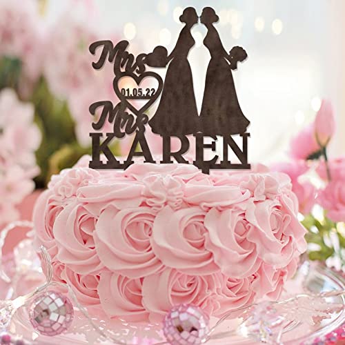 Tortenaufsatz aus Holz, Motiv: lesbische Braut, rustikale Hochzeitstorte für zwei Frauen, Hochzeitsparty-Zubehör, personalisierter Name, Hochzeit, Datum, lesbisches Paar, Geschenke Tortenaufsatz aus Holz, Motiv: lesbische Braut, rustikale Hochzeitstorte für zwei Frauen, Hochzeitsparty-Zubehör, personalisierter Name, Hochzeit, Datum, lesbisches Paar, Geschenke von CustonCares
