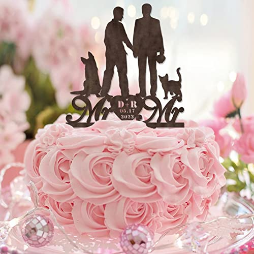 Tortenaufsatz aus Holz mit Aufschrift "Mr & Mr", Silhouette mit Hund, Katze, His and His Romance, Kuchendekoration, Liebe, Gay, Hochzeit, Party, Gastgeschenke, personalisierbar Tortenaufsatz aus Holz mit Aufschrift "Mr & Mr", Silhouette mit Hund, Katze, His and His Romance, Kuchendekoration, Liebe, Gay, Hochzeit, Party, Gastgeschenke, personalisierbar von CustonCares
