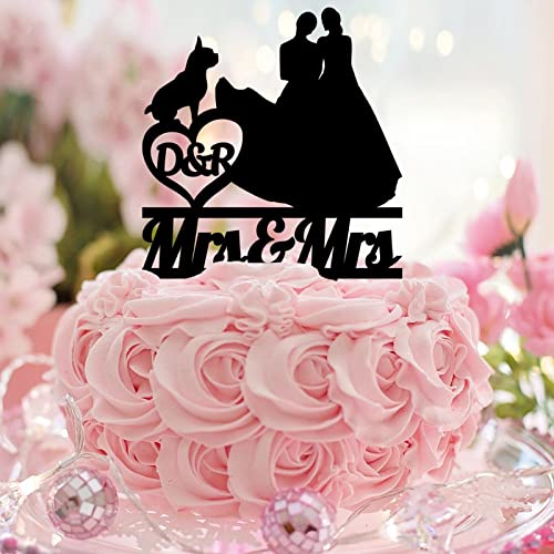Tortenaufsatz für Bräute, Acryl, schwarz, mit Hund, Katze, Silhouette, rustikale Braut und Braut, 2 Frauen, Hochzeitstag, Party-Dekoration, personalisierter Name, Datum, lesbisches Paar, Geschenke Tortenaufsatz für Bräute, Acryl, schwarz, mit Hund, Katze, Silhouette, rustikale Braut und Braut, 2 Frauen, Hochzeitstag, Party-Dekoration, personalisierter Name, Datum, lesbisches Paar, Geschenke von CustonCares