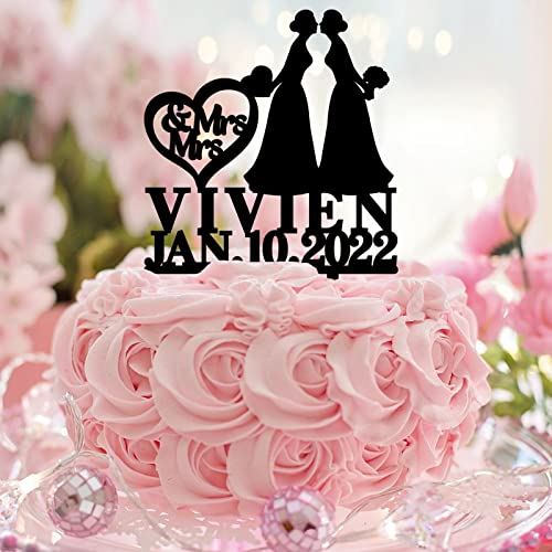 Tortenaufsatz für Bräute, Hochzeit, Party, Romantik, Braut und Braut, Silhouette, LGBTQ, personalisierbar, Name, Hochzeit, Datum, Kuchendekoration, Lesbisches Paar, Geschenk, Acryl, Schwarz Tortenaufsatz für Bräute, Hochzeit, Party, Romantik, Braut und Braut, Silhouette, LGBTQ, personalisierbar, Name, Hochzeit, Datum, Kuchendekoration, Lesbisches Paar, Geschenk, Acryl, Schwarz von CustonCares