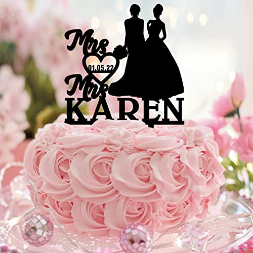 Tortenaufsatz für Bräute, Hochzeit, Verlobung, Party, Romantik, 2 Bräute, Silhouette, LGBT, personalisierbar, Name, Hochzeit, Datum, Kuchendekoration, Damen, Hochzeitsgeschenk, Acryl, Schwarz Tortenaufsatz für Bräute, Hochzeit, Verlobung, Party, Romantik, 2 Bräute, Silhouette, LGBT, personalisierbar, Name, Hochzeit, Datum, Kuchendekoration, Damen, Hochzeitsgeschenk, Acryl, Schwarz von CustonCares
