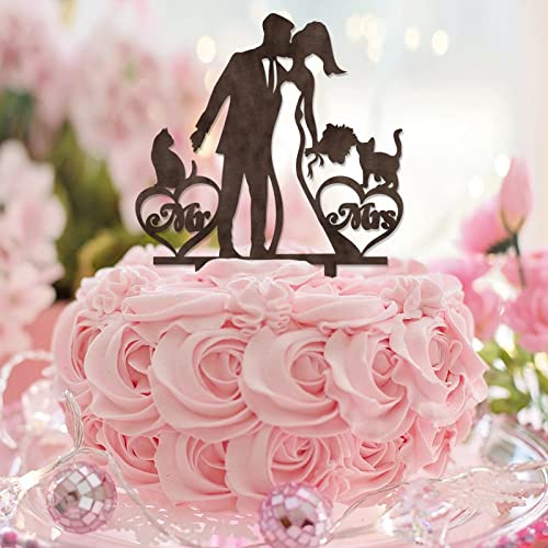 Tortenaufsatz für Hochzeit, Herr & Mrs, personalisierbar, Paarnamen, Est Datum, Silhouette mit Hund, Katze, elegante Braut- und Bräutigam-Kuchendekoration für Hochzeitstag, Partyzubehör, Tortenaufsatz für Hochzeit, Herr & Mrs, personalisierbar, Paarnamen, Est Datum, Silhouette mit Hund, Katze, elegante Braut- und Bräutigam-Kuchendekoration für Hochzeitstag, Partyzubehör, von CustonCares