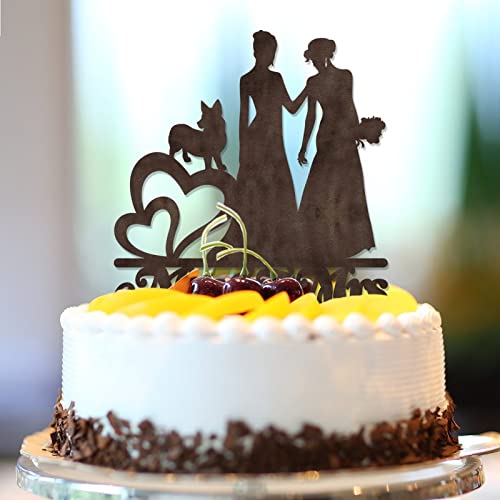 Tortenaufsatz für lesbische Hochzeit, mit Hund, Katze, Braut, Silhouette, LGBT, Lesbischer Hochzeitstag, Party-Dekoration, individueller Name, Datum, Lesbisch, Hochzeit, Verlobung, Geschenke, braunes Tortenaufsatz für lesbische Hochzeit, mit Hund, Katze, Braut, Silhouette, LGBT, Lesbischer Hochzeitstag, Party-Dekoration, individueller Name, Datum, Lesbisch, Hochzeit, Verlobung, Geschenke, braunes von CustonCares