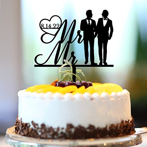 Tortenaufsatz für schwule Paare, Acryl, schwarz, Strand, männliches Paar, Kuchendekoration, Silhouette, homosexuell, schwul, Hochzeit, Verlobung, Party, Dekoration, personalisierbar, Schwul, Hochzeit von CustonCares