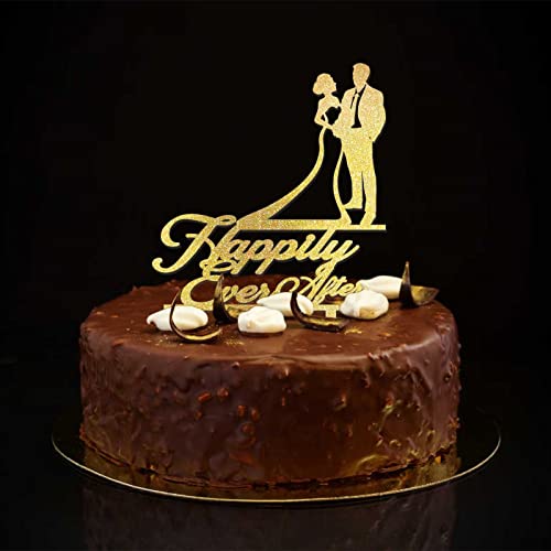 Tortenaufsatz mit Aufschrift "Happily Ever After", personalisierbar, mit Aufschrift "Mr and Mrs", glitzernd, goldfarben, Silhouette "Mr & Mrs", lustige Kuchendekoration für Verlobungen Tortenaufsatz mit Aufschrift "Happily Ever After", personalisierbar, mit Aufschrift "Mr and Mrs", glitzernd, goldfarben, Silhouette "Mr & Mrs", lustige Kuchendekoration für Verlobungen von CustonCares