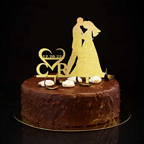 Tortenaufsatz mit Aufschrift "Mr & Mrs", Silhouette, Braut und Bräutigam, personalisierter Name, Datum, für Hochzeit, Verlobung, Party, Dekorationen, Brautparty, Geschenke, Glitzer, Gold Tortenaufsatz mit Aufschrift "Mr & Mrs", Silhouette, Braut und Bräutigam, personalisierter Name, Datum, für Hochzeit, Verlobung, Party, Dekorationen, Brautparty, Geschenke, Glitzer, Gold von CustonCares