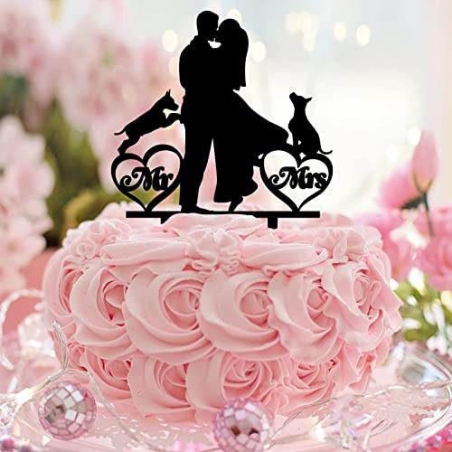 Tortenaufsatz mit Aufschrift "Mr & Mrs", personalisierbar, mit Hund, Katze, Strand, Braut und Bräutigam, Tortenaufsatz für Verlobung, Brautpaar, Kuchendekoration, Verlobungsgeschenke für Paare, Acryl von CustonCares