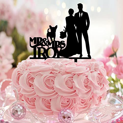Tortenaufsatz mit Aufschrift "Mr & Mrs" im Retro-Stil, Silhouette mit Hund, Katze, "Mr & Mrs", personalisierter Name, Datum für Verlobung, Brautparty, Geschenk, Acryl, Schwarz von CustonCares