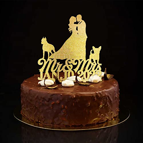 Tortenaufsatz mit Aufschrift "Mr & Mrs" mit Hund und Katze, personalisierbar, Familienname, Datum, elegante Kuchendekoration für Braut und Bräutigam, für Hochzeit, Jahrestag, Party, Gastgeschenke, Tortenaufsatz mit Aufschrift "Mr & Mrs" mit Hund und Katze, personalisierbar, Familienname, Datum, elegante Kuchendekoration für Braut und Bräutigam, für Hochzeit, Jahrestag, Party, Gastgeschenke, von CustonCares