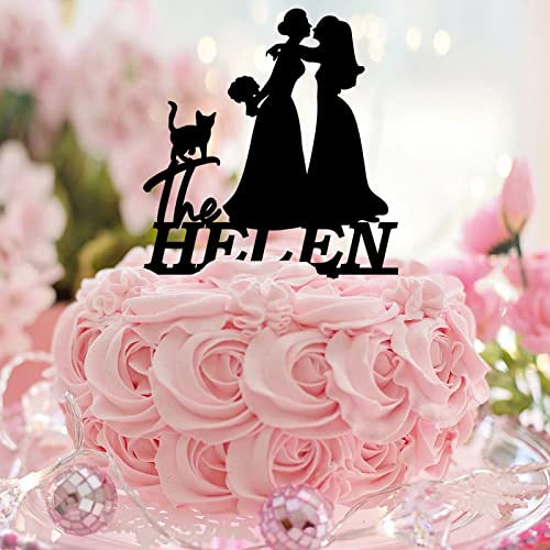 Tortenaufsatz mit Aufschrift "Mrs and Mrs", elegante Braut- und Brautdekoration, mit Hund, Katze, Silhouette, LGBT, individueller Name, Datum, Kuchendekoration, Lesbisches Paar, Geschenke, Acryl Tortenaufsatz mit Aufschrift "Mrs and Mrs", elegante Braut- und Brautdekoration, mit Hund, Katze, Silhouette, LGBT, individueller Name, Datum, Kuchendekoration, Lesbisches Paar, Geschenke, Acryl von CustonCares