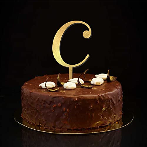 Tortenaufsatz mit Buchstabe C, Monogramm, Initiale, Nachname, Glitzer, Gold, für Hochzeit, Brautparty, Party, Dekoration, Retro-Lorbeerkranz, personalisierbar, 26 Buchstaben, Junggesellinnenabschied von CustonCares