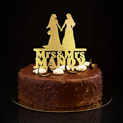 Tortenaufsatz mit Glitzer, goldfarben, Silhouette, zwei Bräute, Romantik, 2 Frauen, Hochzeitsdekorationen, personalisierbar, Nachname, Datum, Lesbisches Paar, Geschenke Tortenaufsatz mit Glitzer, goldfarben, Silhouette, zwei Bräute, Romantik, 2 Frauen, Hochzeitsdekorationen, personalisierbar, Nachname, Datum, Lesbisches Paar, Geschenke von CustonCares
