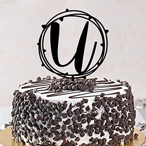 Tortenaufsatz mit Initiale U, Monogramm, Acryl, schwarz, für Geburtstag, Blume, Grün, Partyzubehör, romantisch, wiederverwendbar, Blumenkranz, Blumenverlobungsgeschenke für Kinder oder Erwachsene von CustonCares