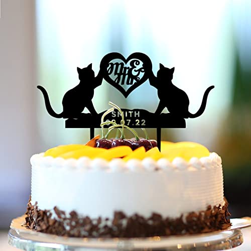 Tortenaufsatz mit Katzen-Motiv "Mr & Mrs", personalisierter Name, Datum, Silhouette, Landhaus-Braut- und Bräutigam, Kuchendekoration für Hochzeit, Brautparty, Partyzubehör, Brautparty, Geschenke Tortenaufsatz mit Katzen-Motiv "Mr & Mrs", personalisierter Name, Datum, Silhouette, Landhaus-Braut- und Bräutigam, Kuchendekoration für Hochzeit, Brautparty, Partyzubehör, Brautparty, Geschenke von CustonCares