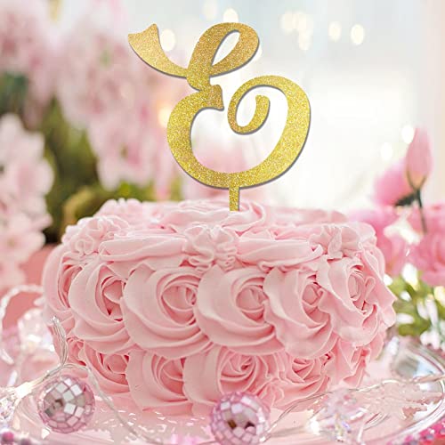 Tortenaufsatz mit Monogramm E, Initialbuchstabe, Name, Glitzer, Gold, für Geburtstagsparty, Dekoration, ländlicher Blumenkranz, Brautparty, Geschenke für Kinder, Buchstaben-Design, Farbe von CustonCares