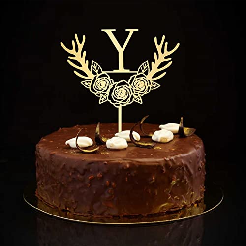 Y-Initialen-Kuchenaufsatz, Monogramm, Blume, botanisch, für Geburtstagsparty, Dekoration, rustikal, lustig, wiederverwendbar, Hochzeitsgeschenke für Kinder, Holz, Auswahl des Buchstaben-Designs, Farbe von CustonCares
