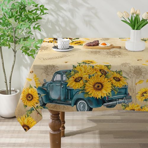 cusugbaso Quadratische Sonnenblumen-Tischdecke, 132 x 132 cm, gelbe Sonnenblumen-Dekoration für Zuhause, Frühling und Sommer, gelbe Tischdecke, rechteckig, schmutzabweisend, für Tisch, cusugbaso Quadratische Sonnenblumen-Tischdecke, 132 x 132 cm, gelbe Sonnenblumen-Dekoration für Zuhause, Frühling und Sommer, gelbe Tischdecke, rechteckig, schmutzabweisend, für Tisch, von cusugbaso