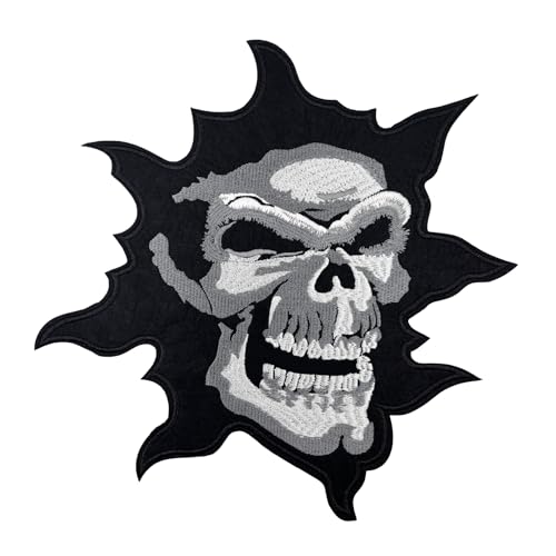 Aufnäher zum Aufbügeln, 27,9 cm, extra groß, Totenkopf-Motiv, bestickt, zum Aufbügeln, für MC-Motorrad/Biker-Weste Aufnäher zum Aufbügeln, 27,9 cm, extra groß, Totenkopf-Motiv, bestickt, zum Aufbügeln, für MC-Motorrad/Biker-Weste von Cute-Patch