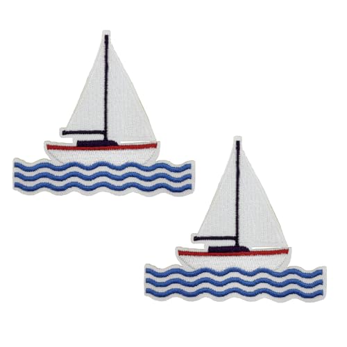 Bestickter Aufnäher zum Aufbügeln mit Segelboot, 7,6 cm, für Baseballmützen, T-Shirts, Hoodies, Rucksäcke von Cute-Patch