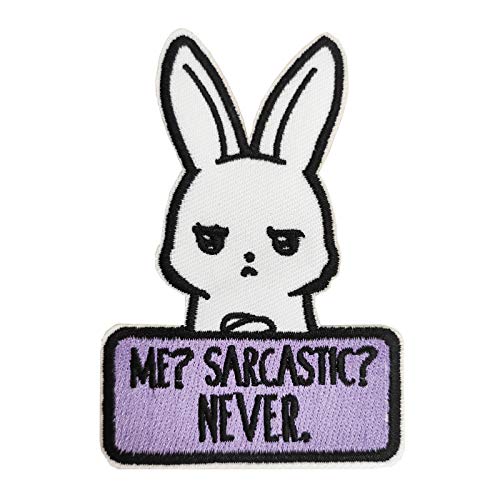 Cute-Patch Aufnäher / Bügelbild mit Aufschrift "Me Sarcastic No", 8,9 cm, bestickt, lustiges Hasenmotiv von Cute-Patch