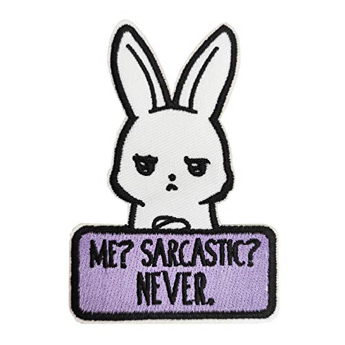 Cute-Patch Aufnäher, Motiv: Me Sarcastic Never Embroidered Iron on Sew on Patch Applique Funny Bunny Rabbit Meme, 8,9 cm von Cute-Patch