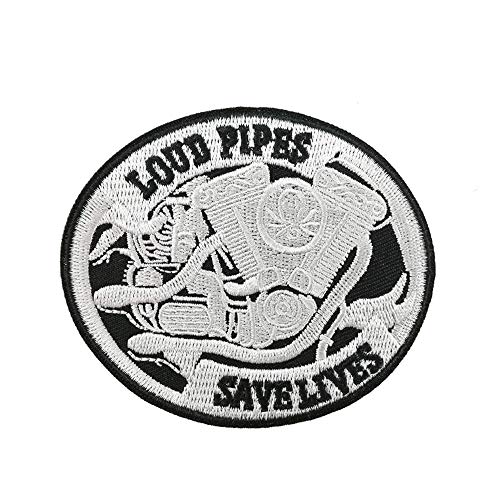 Cute-Patch Bestickter Aufnäher zum Aufbügeln mit Aufschrift "Loud Pipes Save Lives", für Biker-Weste, 8,9 x 7,6 cm von Cute-Patch