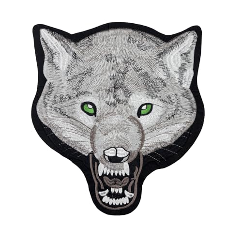 Riesiger Wolf Motorradaufnäher, bestickt, zum Aufbügeln, 25,4 cm, für Biker-Westen Riesiger Wolf Motorradaufnäher, bestickt, zum Aufbügeln, 25,4 cm, für Biker-Westen von Cute-Patch